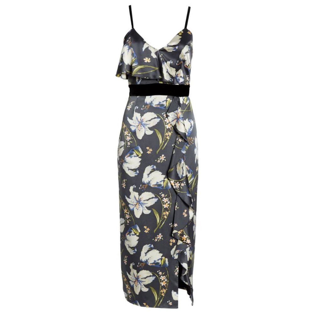 Cinq à Sept $397 Leena Silk Floral Black and White Dress Size 2